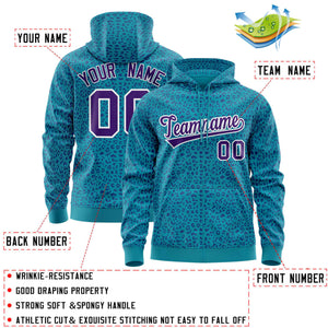 Custom Teal Purple Varsity Full-Zip Letterman Leopard Print Hoodie Jacket