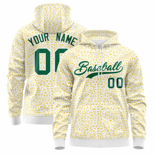 Custom White Gold Varsity Full-Zip Letterman Leopard Print Hoodie Jacket