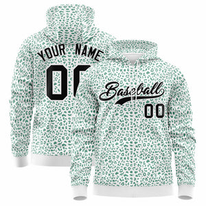 Custom White Kelly Green Varsity Full-Zip Letterman Leopard Print Hoodie Jacket