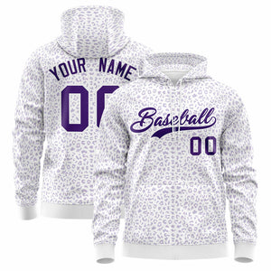 Custom White Purple Varsity Full-Zip Letterman Leopard Print Hoodie Jacket