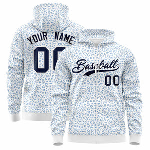 Custom White Light Blue Varsity Full-Zip Letterman Leopard Print Hoodie Jacket