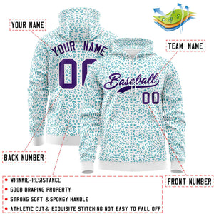 Custom White Teal Varsity Full-Zip Letterman Leopard Print Hoodie Jacket