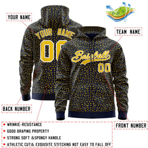 Custom Navy Gold Varsity Full-Zip Letterman Leopard Print Hoodie Jacket