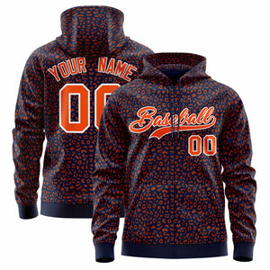 Custom Navy Orange Varsity Full-Zip Letterman Leopard Print Hoodie Jacket