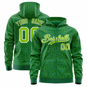 Custom Kelly Green Neon Green Varsity Full-Zip Letterman Leopard Print Hoodie Jacket