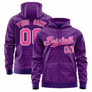 Custom Purple Pink Varsity Full-Zip Letterman Leopard Print Hoodie Jacket