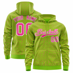 Custom Neon Green Pink Varsity Full-Zip Letterman Leopard Print Hoodie Jacket