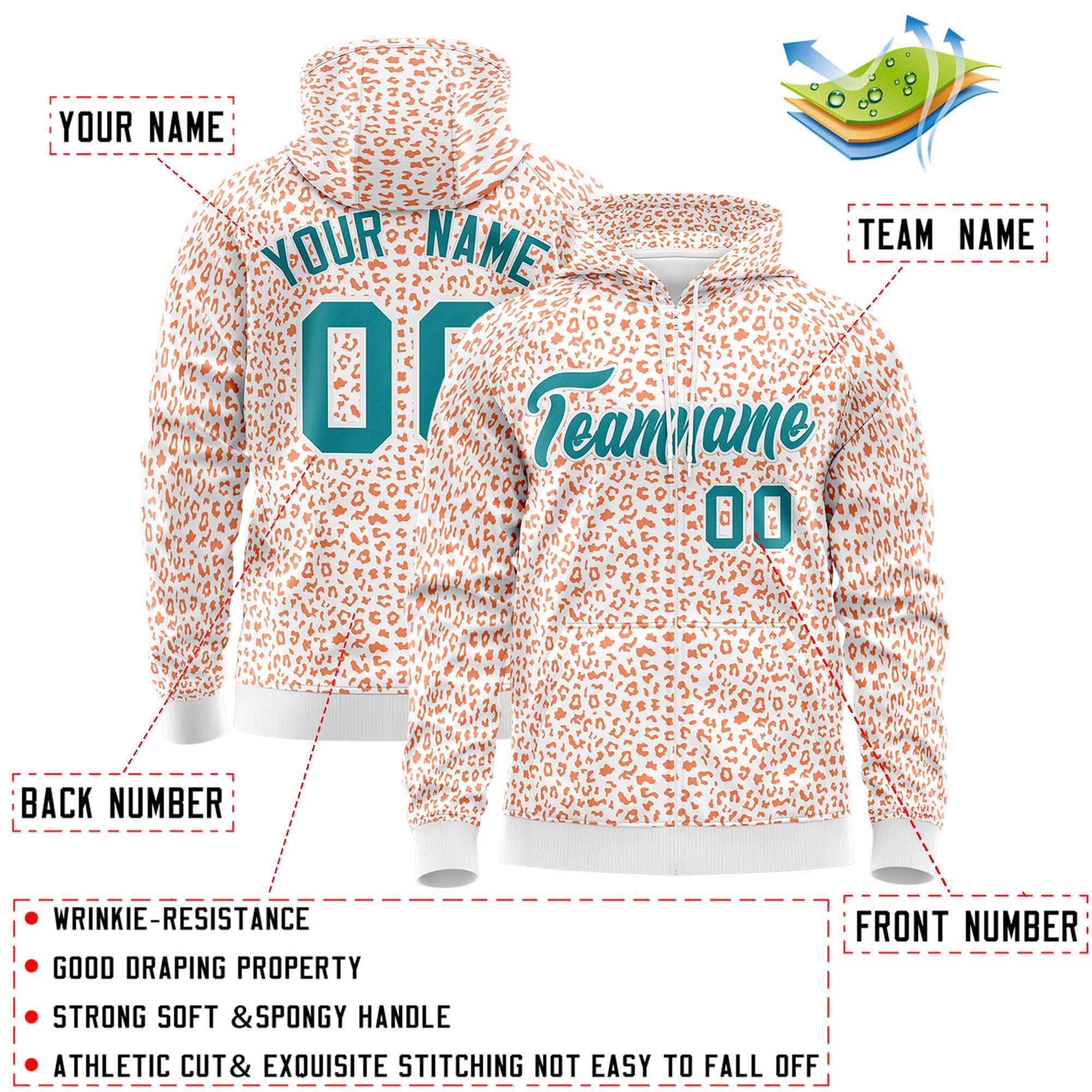 Custom Neon Green Gold Varsity Full-Zip Letterman Leopard Print Hoodie Jacket