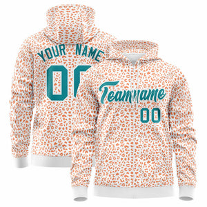 Custom White Orange Varsity Full-Zip Letterman Leopard Print Hoodie Jacket