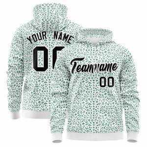 Custom White Kelly Green Varsity Full-Zip Letterman Leopard Print Hoodie Jacket