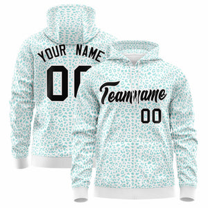 Custom White Bright Green Varsity Full-Zip Letterman Leopard Print Hoodie Jacket