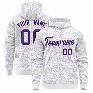 Custom Purple Light Purple Varsity Full-Zip Letterman Leopard Print Hoodie Jacket