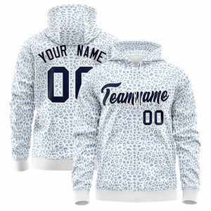 Custom White Light Blue Varsity Full-Zip Letterman Leopard Print Hoodie Jacket