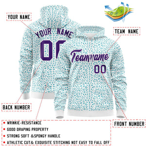 Custom White Teal Varsity Full-Zip Letterman Leopard Print Hoodie Jacket