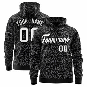 Custom Black Gray Varsity Full-Zip Letterman Leopard Print Hoodie Jacket