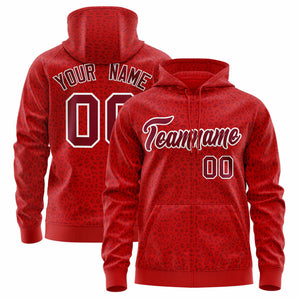 Custom Red Crimson Varsity Full-Zip Letterman Leopard Print Hoodie Jacket