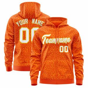 Custom Orange Gold Varsity Full-Zip Letterman Leopard Print Hoodie Jacket