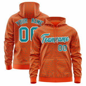 Custom Orange Aqua Varsity Full-Zip Letterman Leopard Print Hoodie Jacket