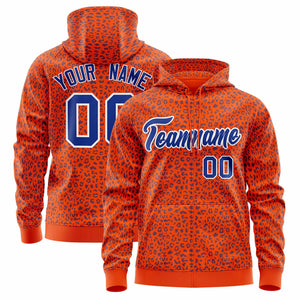 Custom Orange Royal Varsity Full-Zip Letterman Leopard Print Hoodie Jacket