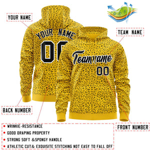 Custom Gold Black Varsity Full-Zip Letterman Leopard Print Hoodie Jacket