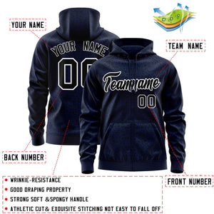 Custom Navy Black Varsity Full-Zip Letterman Leopard Print Hoodie Jacket