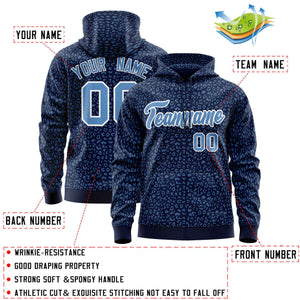 Custom Navy Light Blue Varsity Full-Zip Letterman Leopard Print Hoodie Jacket