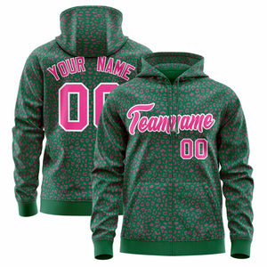 Custom Kelly Green Pink Varsity Full-Zip Letterman Leopard Print Hoodie Jacket