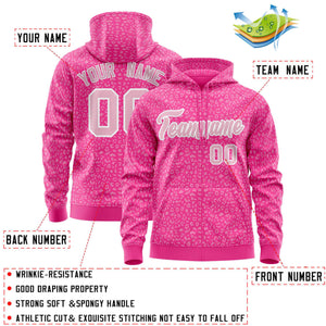 Custom Pink Light Pink Varsity Full-Zip Letterman Leopard Print Hoodie Jacket