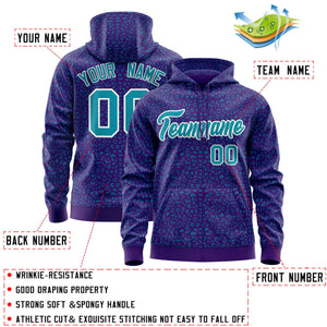 Custom Purple Teal Varsity Full-Zip Letterman Leopard Print Hoodie Jacket