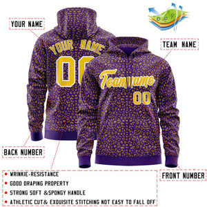 Custom Purple Gold Varsity Full-Zip Letterman Leopard Print Hoodie Jacket