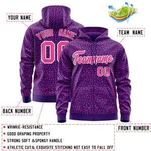 Custom Purple Pink Varsity Full-Zip Letterman Leopard Print Hoodie Jacket