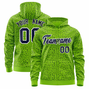 Custom Neon Green Navy Varsity Full-Zip Letterman Leopard Print Hoodie Jacket