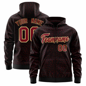 Custom Black Crimson Varsity Full-Zip Letterman Leopard Print Hoodie Jacket