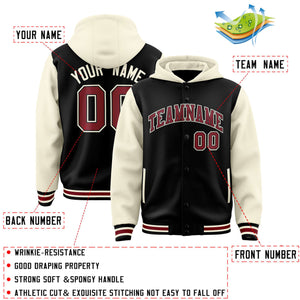 Custom Black Cream Raglan Sleeves Varsity Full-Snap Letterman Two Tone Hoodie Jacket