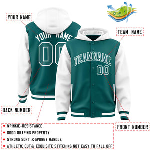 Custom Aqua White Raglan Sleeves Varsity Full-Snap Letterman Two Tone Hoodie Jacket