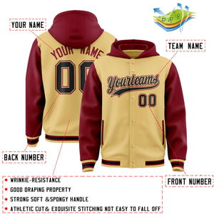 Custom Khaki Crimson Raglan Sleeves Varsity Full-Snap Letterman Two Tone Hoodie Jacket