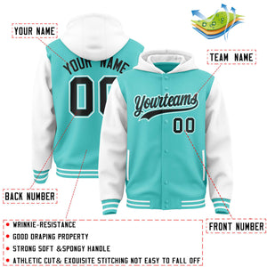 Custom Bright Green White Raglan Sleeves Varsity Full-Snap Letterman Two Tone Hoodie Jacket