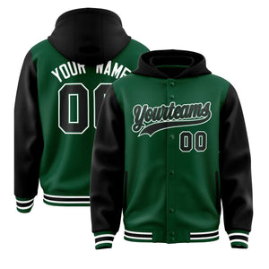 Custom Green Black Raglan Sleeves Varsity Full-Snap Letterman Two Tone Hoodie Jacket