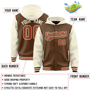 Custom Light Brown Cream Raglan Sleeves Varsity Full-Snap Letterman Two Tone Hoodie Jacket