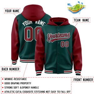 Custom Midnight Green Crimson Raglan Sleeves Varsity Full-Snap Letterman Two Tone Hoodie Jacket