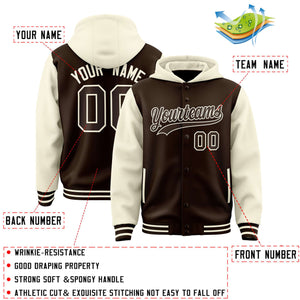 Custom Brown Cream Raglan Sleeves Varsity Full-Snap Letterman Two Tone Hoodie Jacket