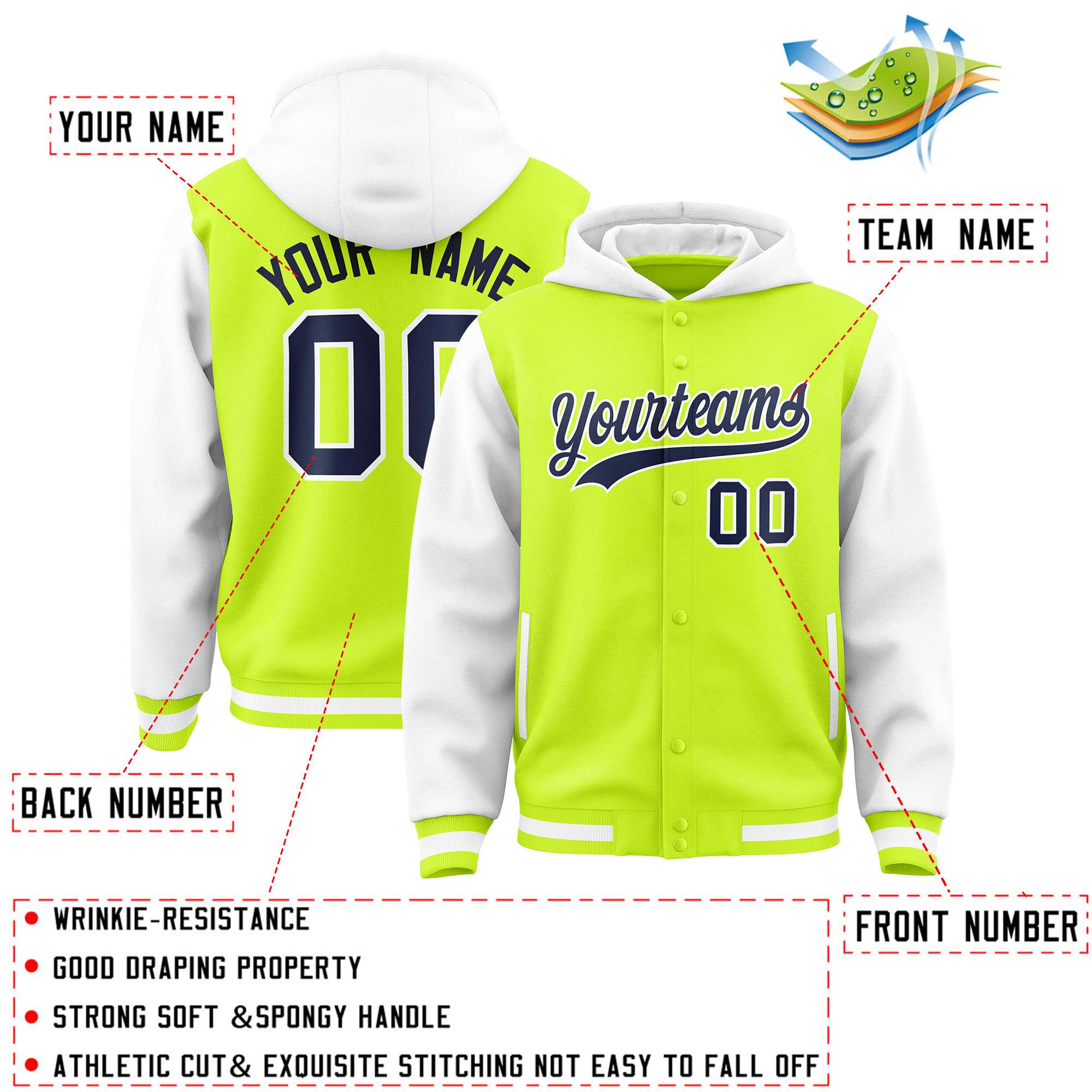 Custom Aqua White Raglan Sleeves Varsity Full-Snap Letterman Two Tone Hoodie Jacket