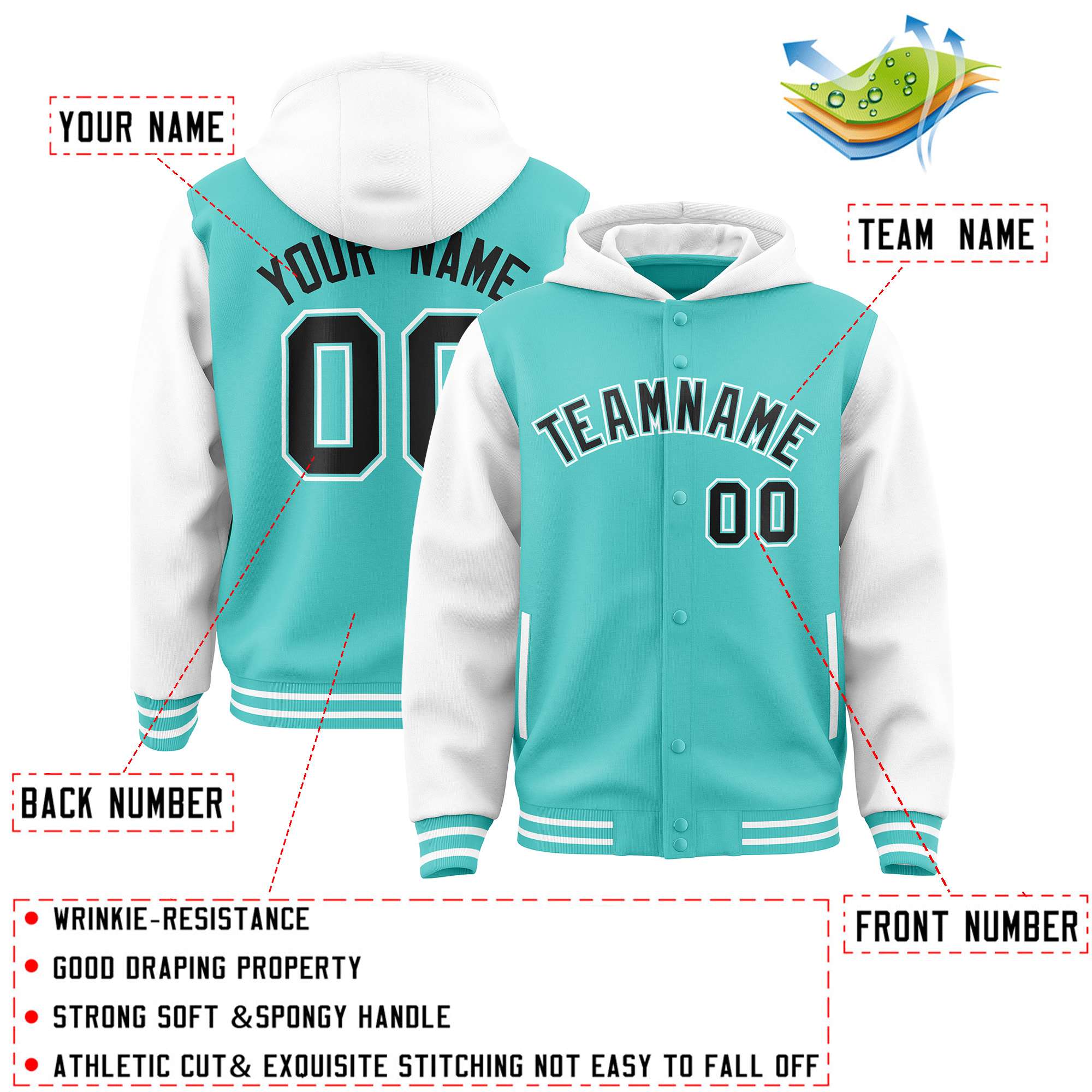 Custom Bright Green White Raglan Sleeves Varsity Full-Snap Letterman Two Tone Hoodie Jacket