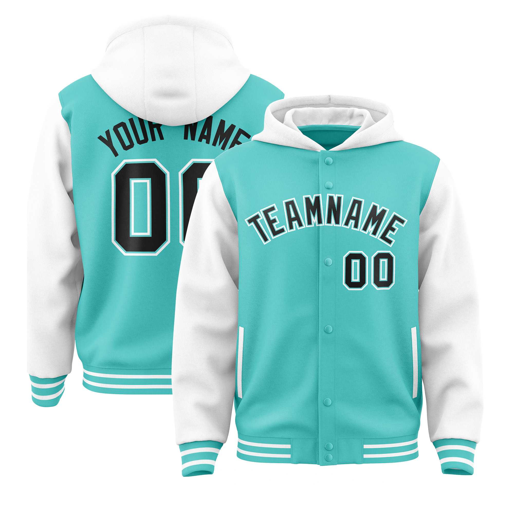 Custom Bright Green White Raglan Sleeves Varsity Full-Snap Letterman Two Tone Hoodie Jacket