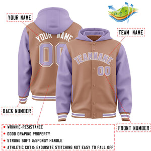 Custom Teabrown Light Purple Raglan Sleeves Varsity Full-Snap Letterman Two Tone Hoodie Jacket