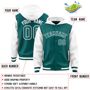 Custom Aqua White Raglan Sleeves Varsity Full-Snap Letterman Two Tone Hoodie Jacket