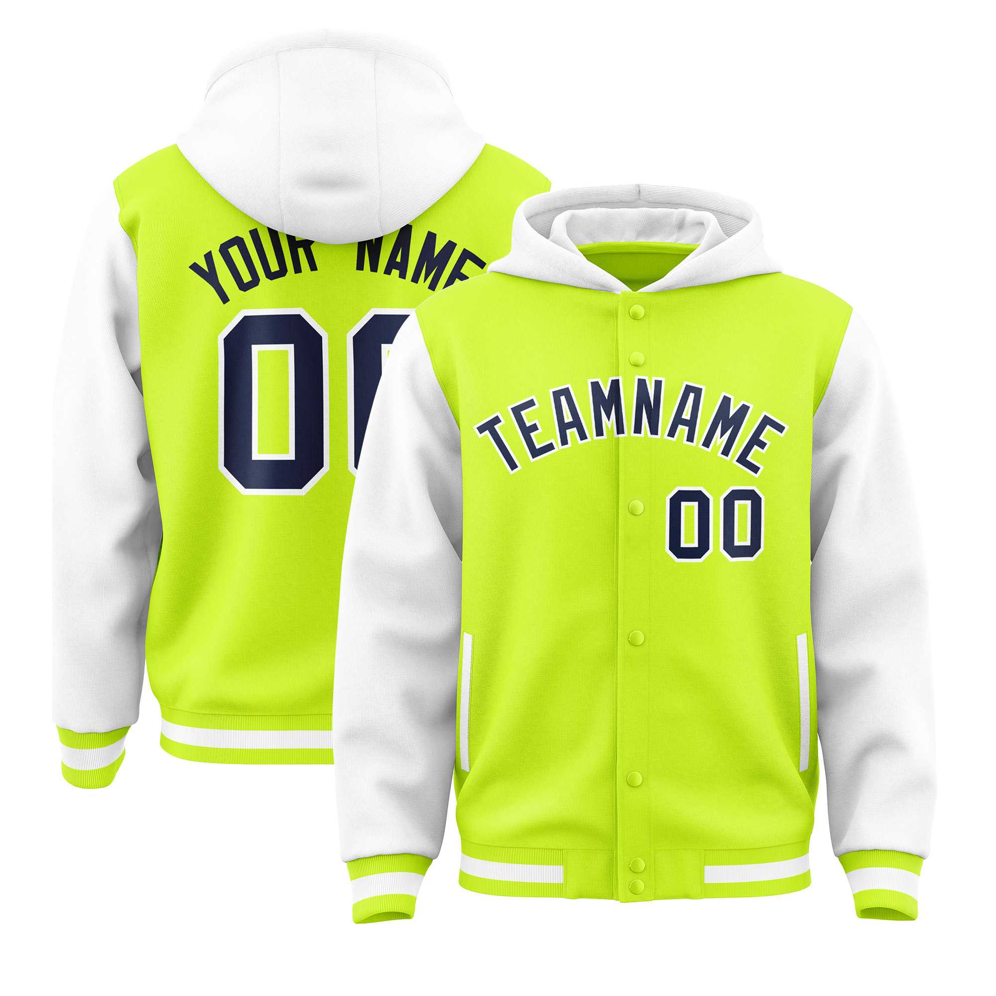 Custom Aqua White Raglan Sleeves Varsity Full-Snap Letterman Two Tone Hoodie Jacket