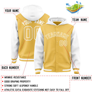 Custom Yellow White Raglan Sleeves Varsity Full-Snap Letterman Two Tone Hoodie Jacket