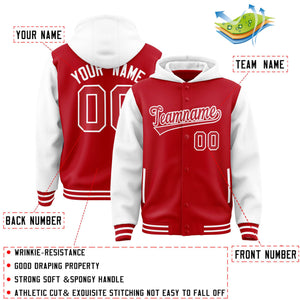 Custom Red White Raglan Sleeves Varsity Full-Snap Letterman Two Tone Hoodie Jacket