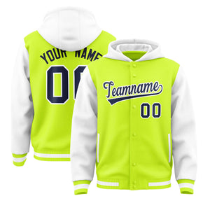 Custom Aqua White Raglan Sleeves Varsity Full-Snap Letterman Two Tone Hoodie Jacket